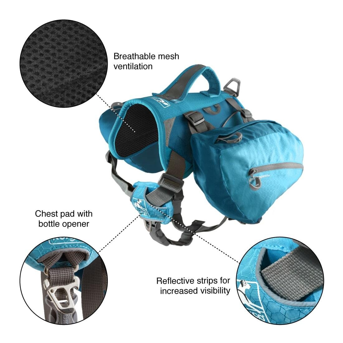 KURGO BIG Baxter Backpack - BLUE - for dogs 50 -110 pounds