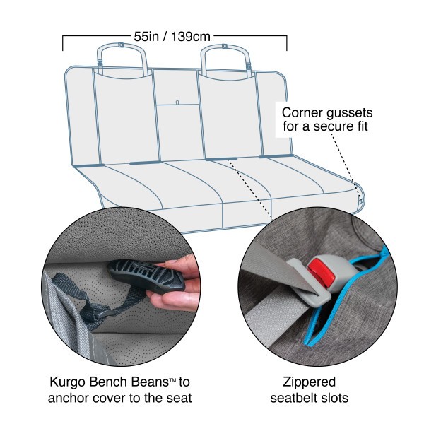 Kurgo NO-SLIP GRIP Bench Seat Cover védő üléshuzat kutyáknak, hátsó ülésre  SZÜRKE