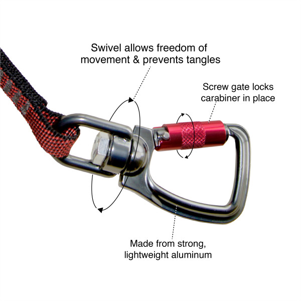 Kurgo karabiner Övszíjhoz Swivel Tether, Piros